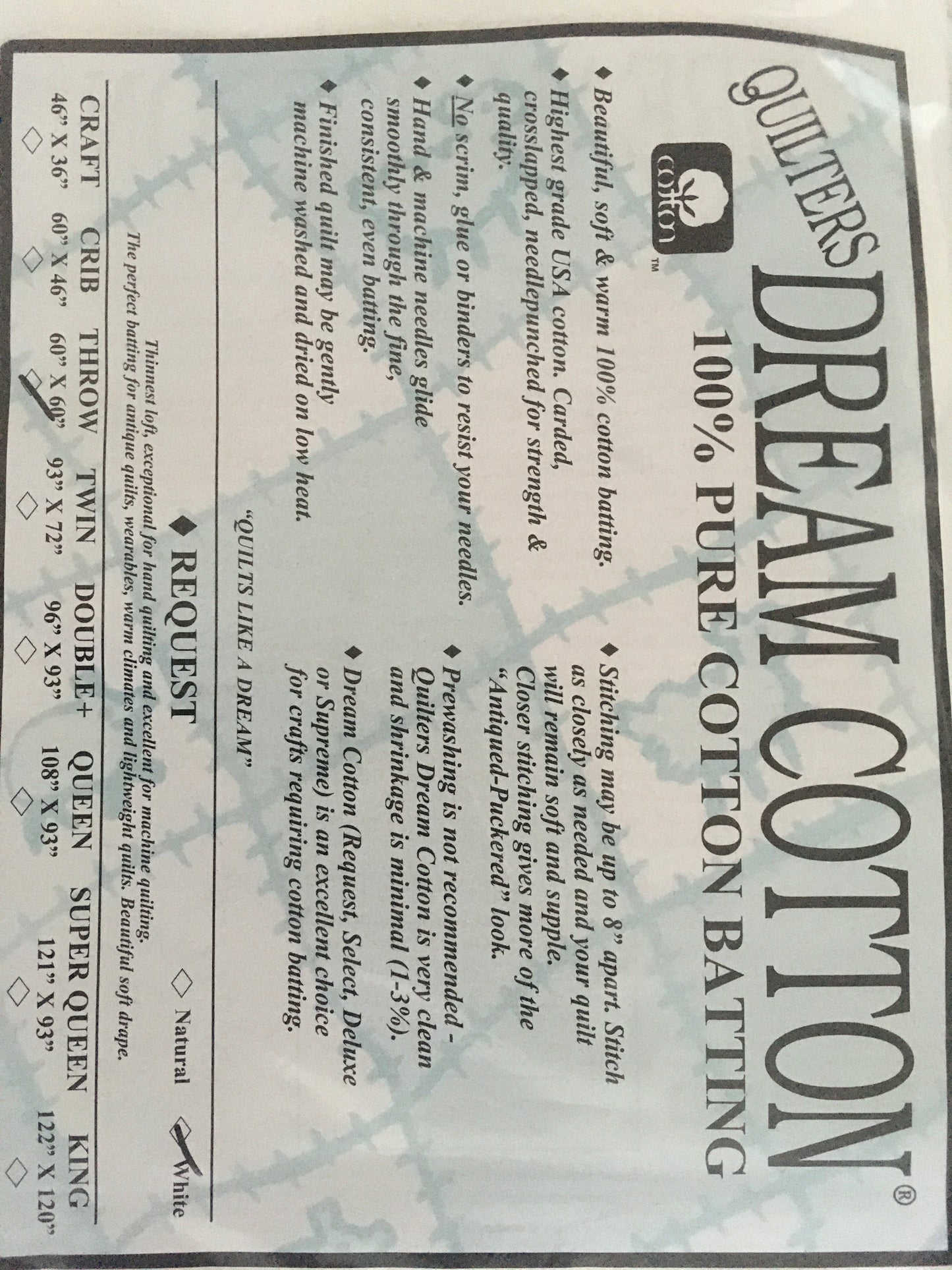 Quilters Dream Batting Request and Select