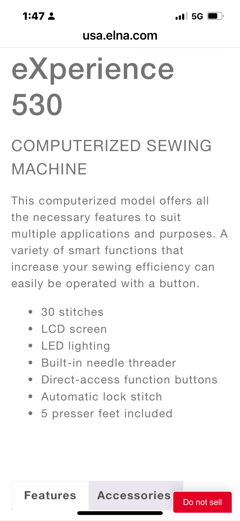 Sewing Machine Elna experience 530